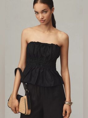 NWT ANTHROPOLOGIE The Somerset Strapless Blouse Black XL